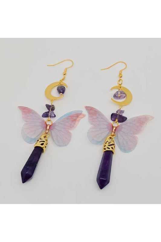 Amethyst Moon Butterfly Dangle Earrings
