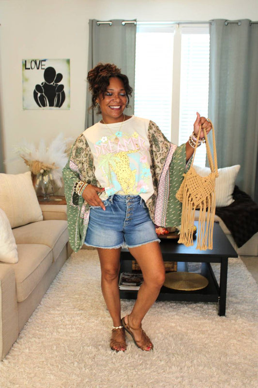 Antique White Dreamer Leopard Paradise Poncho Sleeve Top