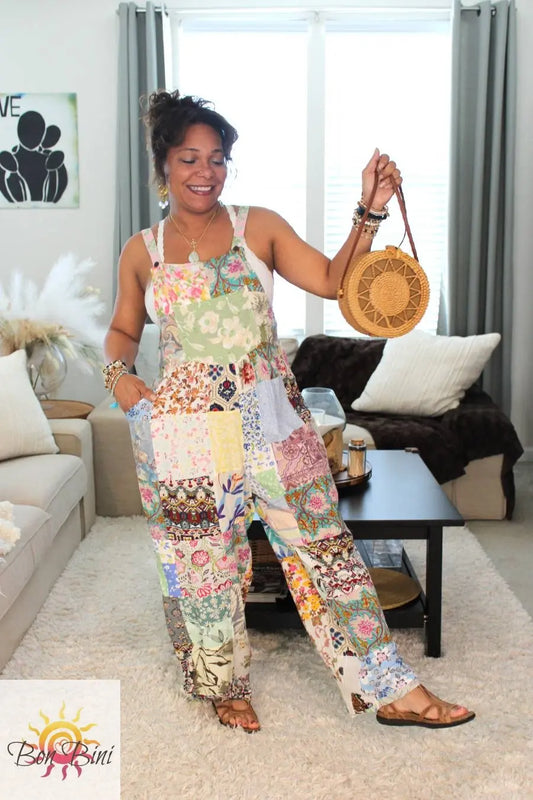 BB Mosaic Island Art Boho Patchwork Overalls