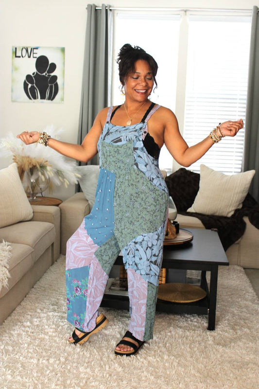 BB Serene Sage Meadows Patchwork Overalls
