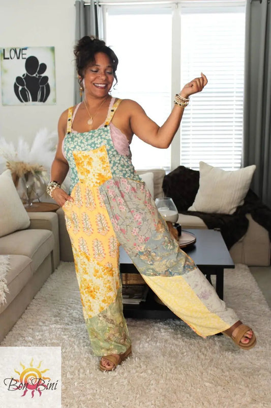 BB Pastel Sun & Ocean Shores Patchwork Hippie Overalls