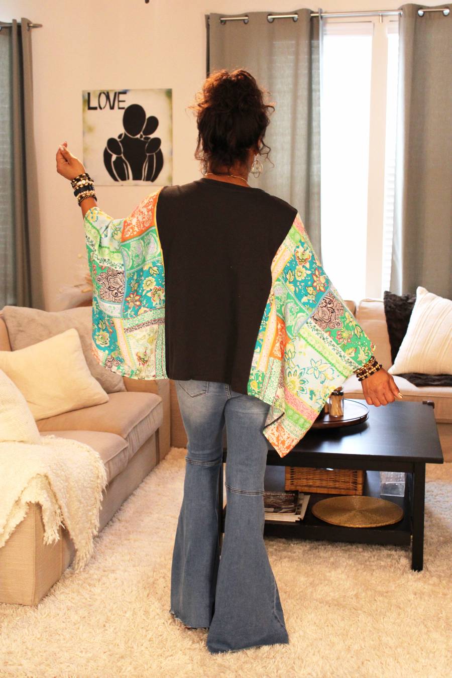 Black Dreamer Leopard Paradise Poncho Sleeve Top