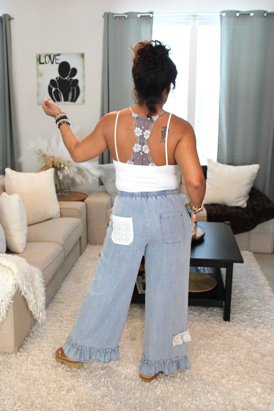 Blossom Blue Chambray Wide Leg Pants