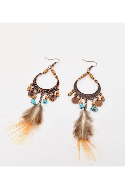 Boho Feather Charm Dangle Earrings