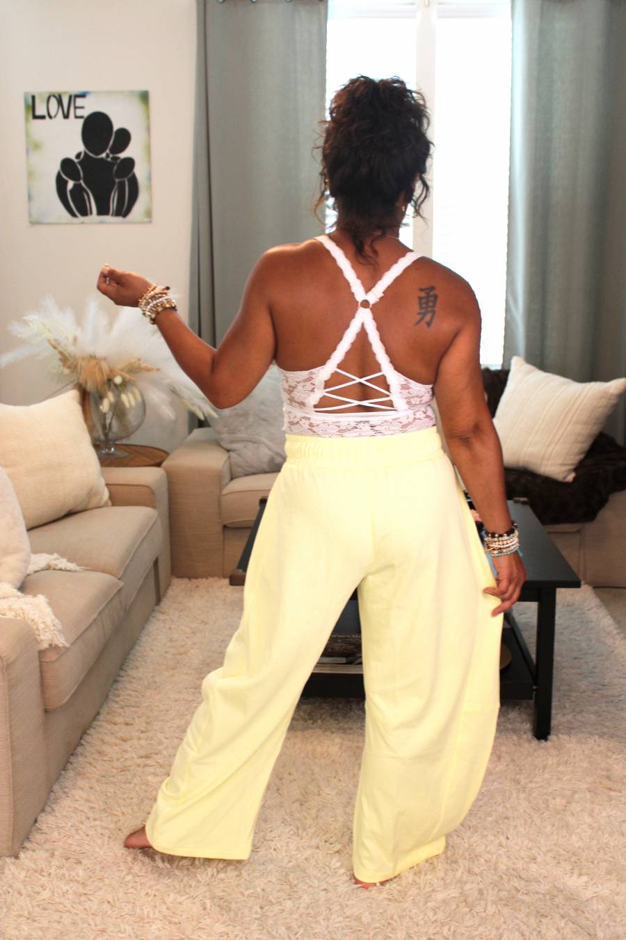 Butter Yellow Cotton French Terry Barrel Pants