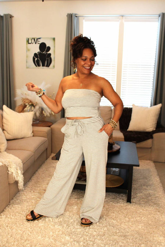 Cute, Casual Stripes Tube Top & Pants Set