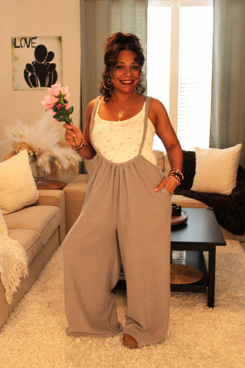 Cozy Queen Wide Leg Suspender Pants With Side Pockets & Back Tie
