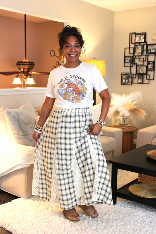 Delicate Lace Plaid Maxi Skirt