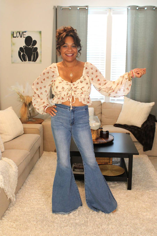 Floral Of Life Ruffle Cropped Blouse