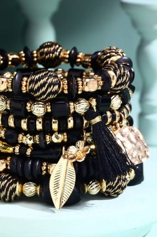 Golden Noir Glamour Bohemian Stack Bracelets