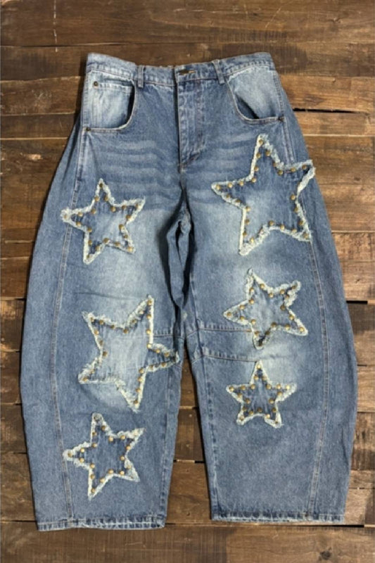 JG Star Studded Barrel Jeans
