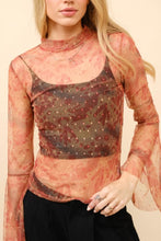 Load image into Gallery viewer, Mesh Bell Sleeve Mock Neck Top