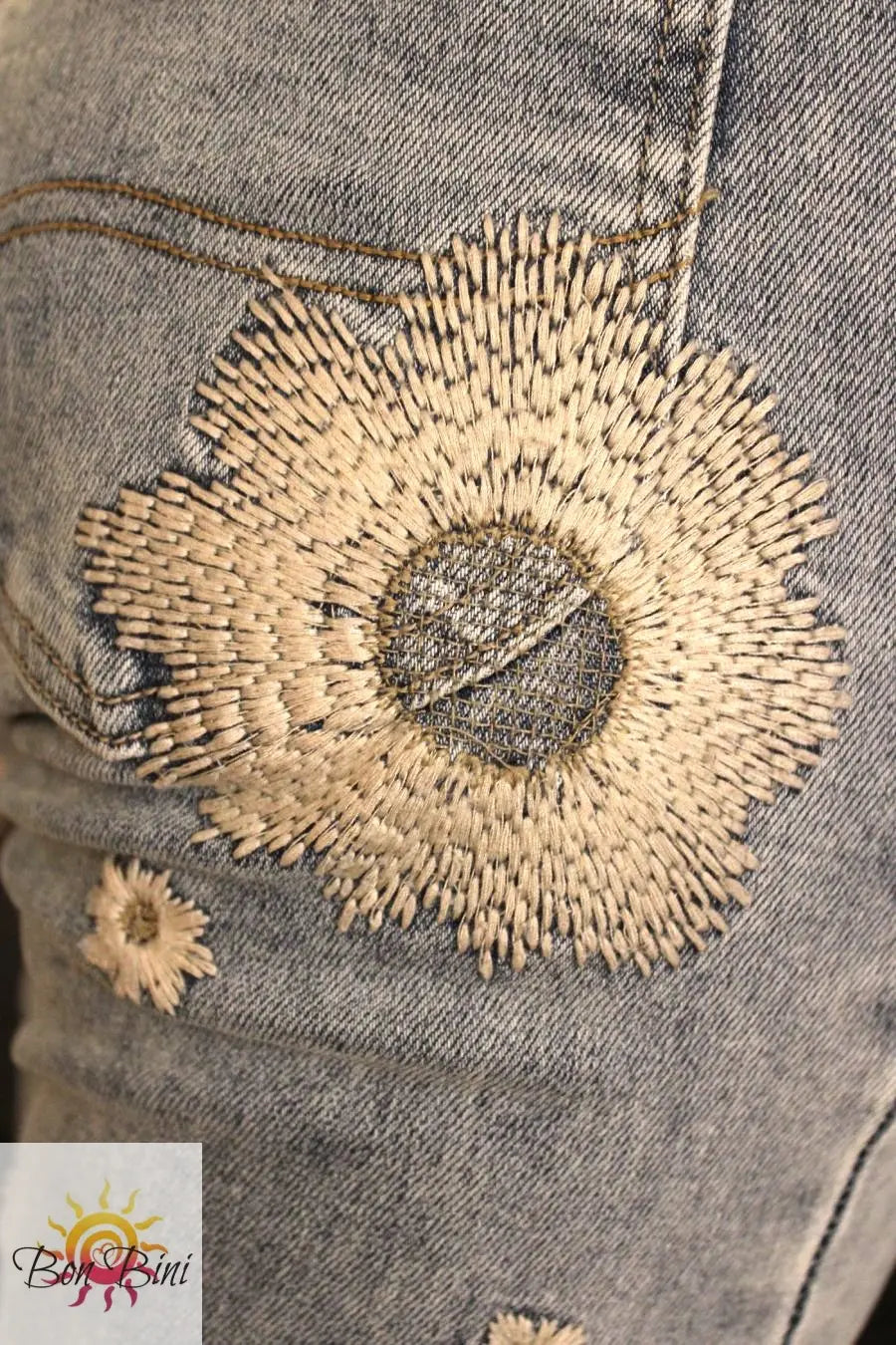 O&H Whimsical Daises Embroidered Flare Jeans