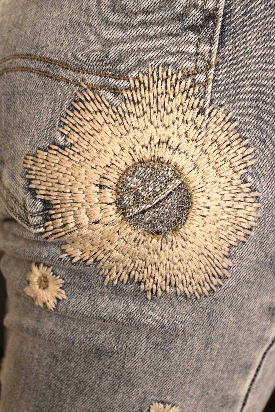 O&H Whimsical Daises Embroidered Flare Jeans