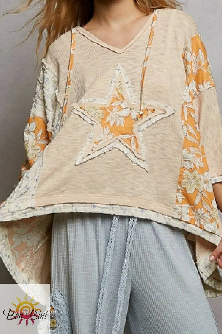 POL Sunny Star With Floral Patchwork Hoodie