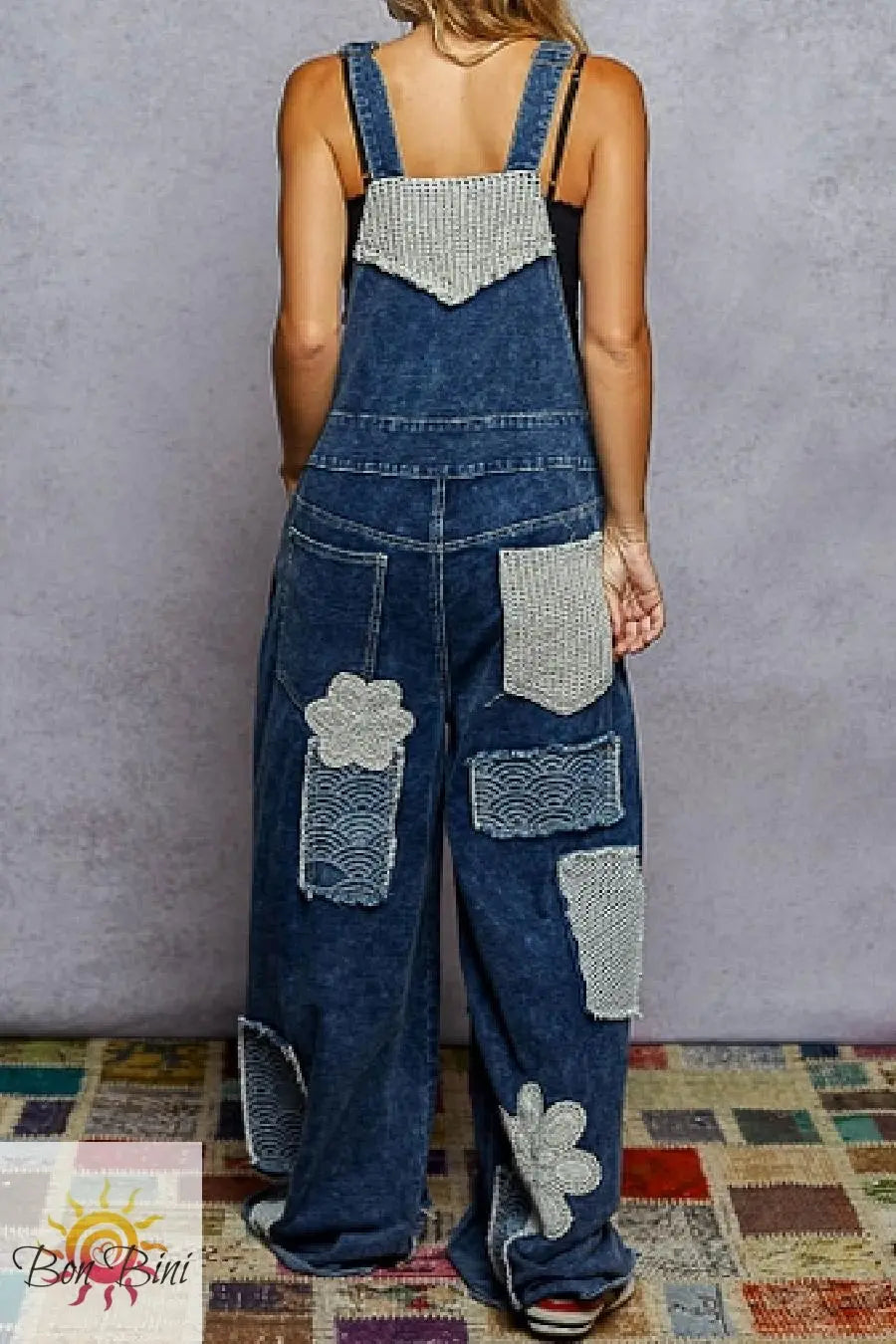 POL Indigo Crochet Patch Overalls