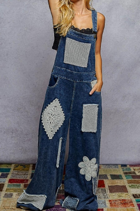 POL Indigo Crochet Patch Overalls