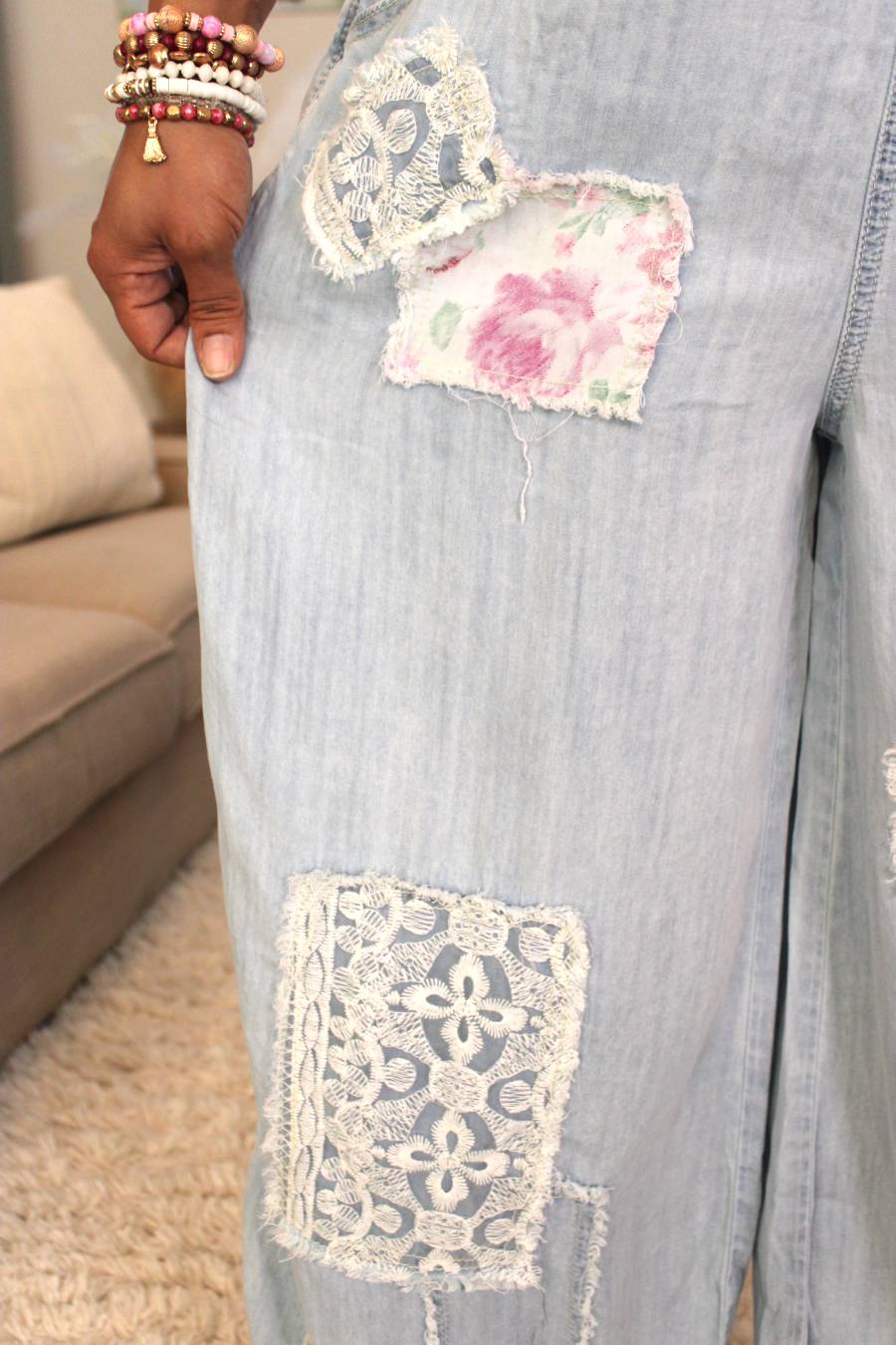 POL Little Bit Of Floral & Lace Jogger Overalls