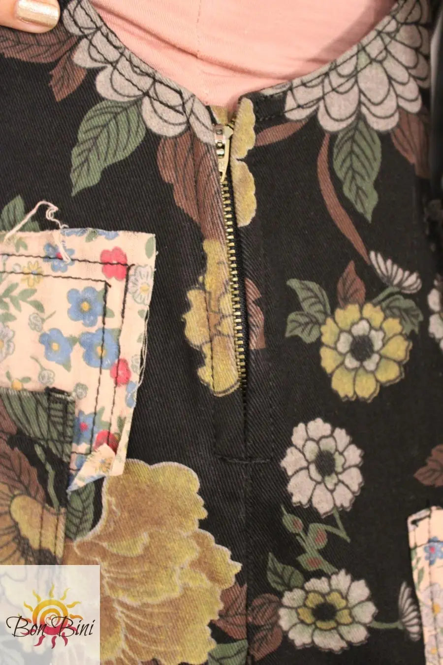 POL Forest Florals Vintage Washed Denim Overalls