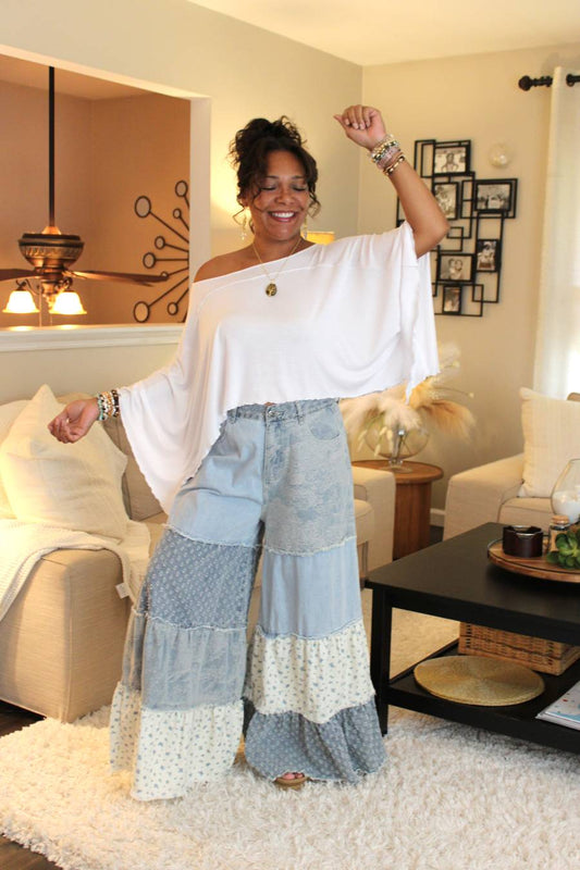 POL Love Is Blue Patchwork Pants