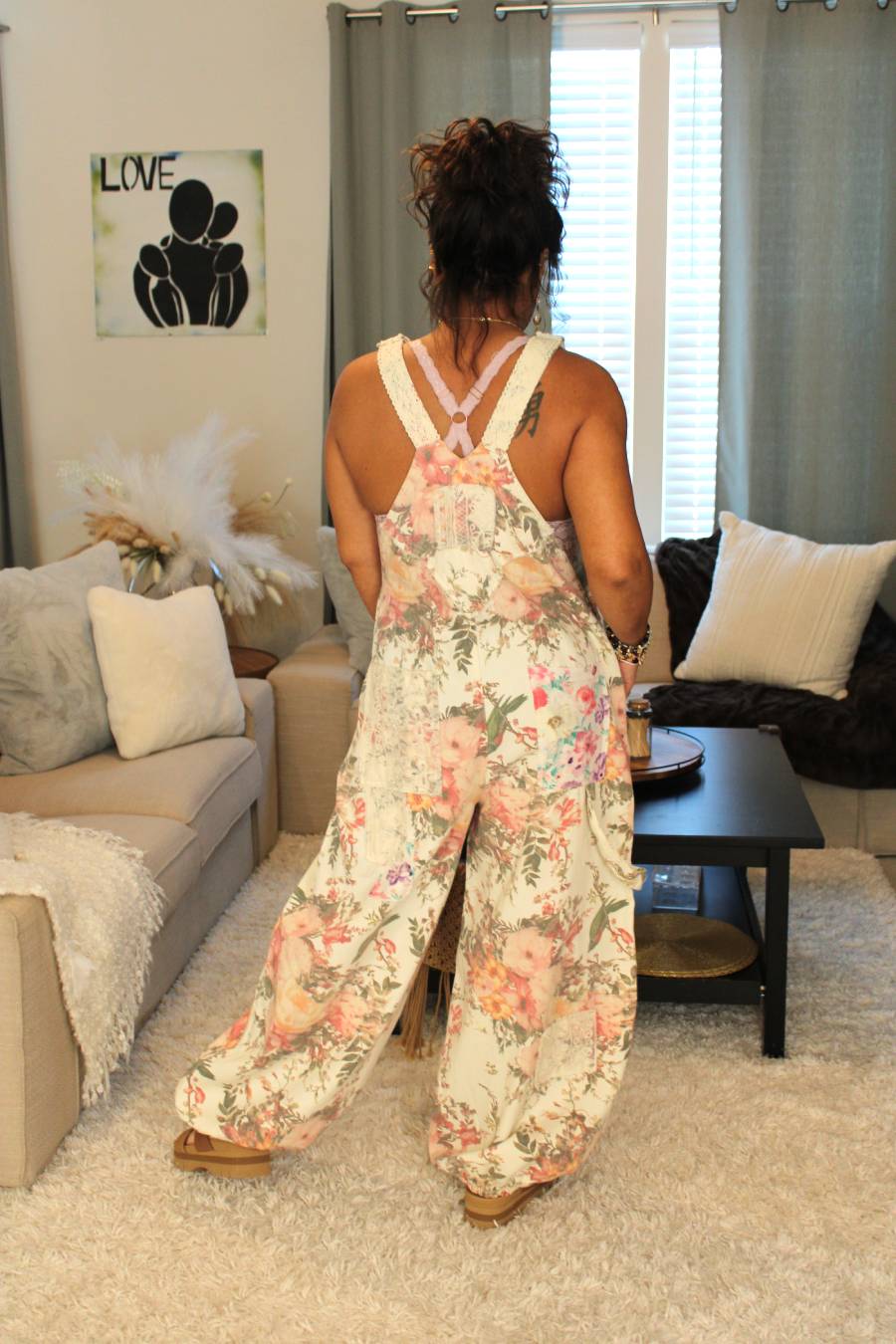 POL Spring Garden Lace Patchwork Overalls