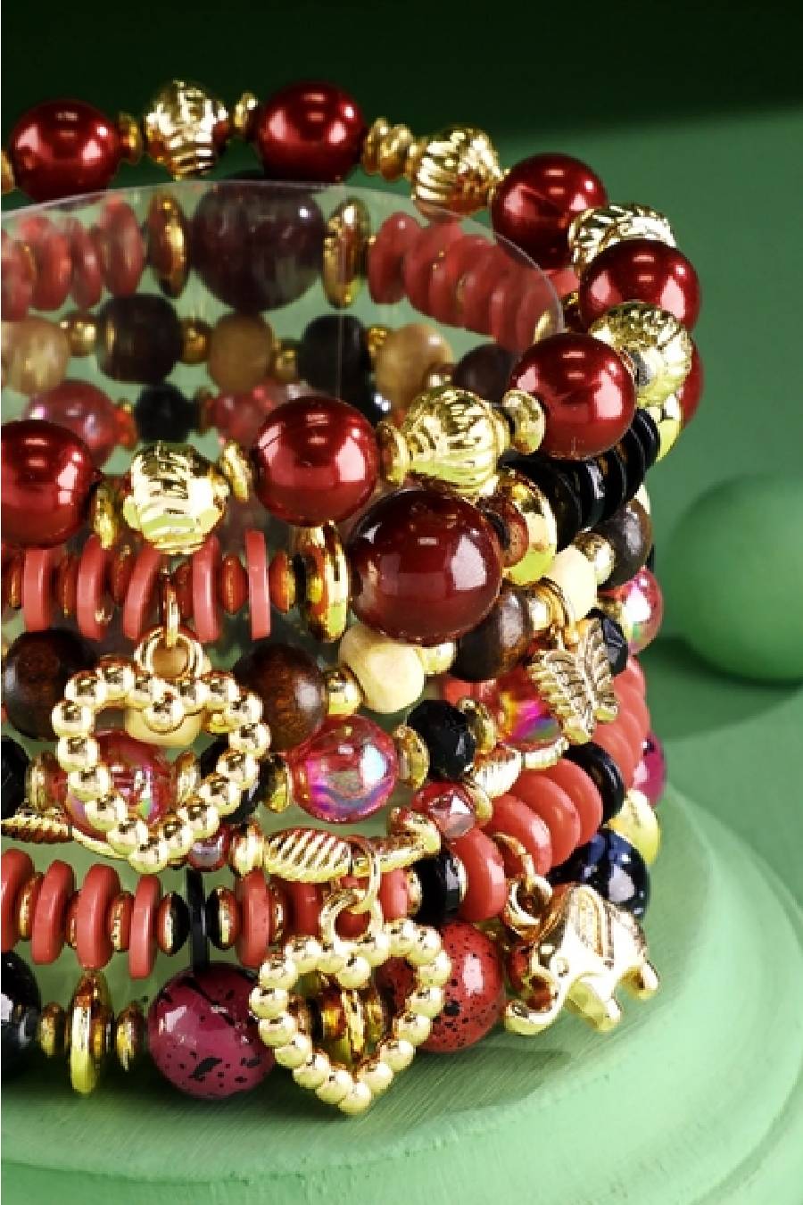 Red Wine Bohemian Stack Bracelets