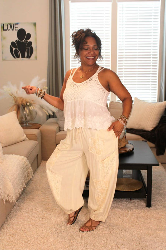 Simple, Summer, Lace Linen Balloon Joggers