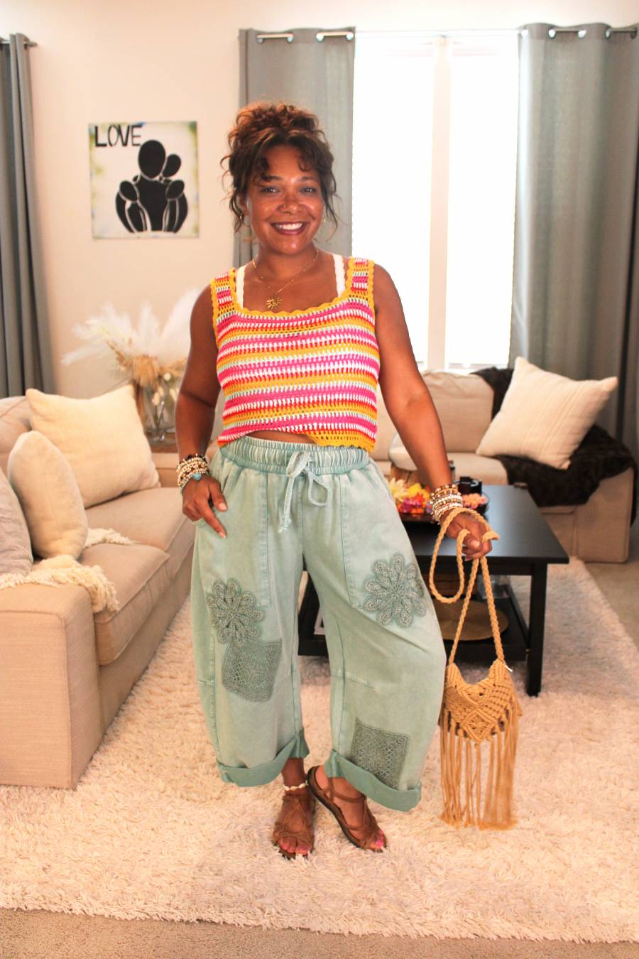 Soft Sage Clouds Barrel Pants