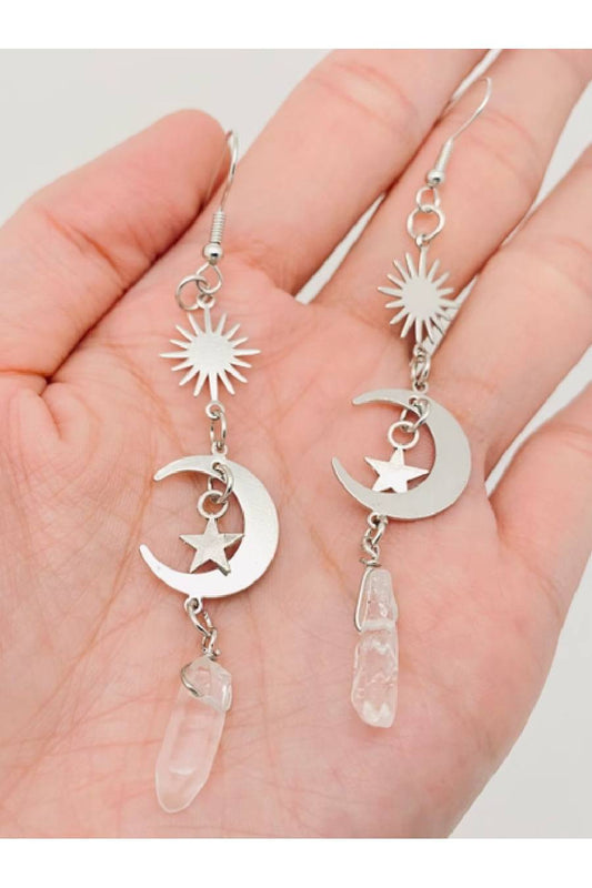 Silver Stars Crystal Dangle Earrings
