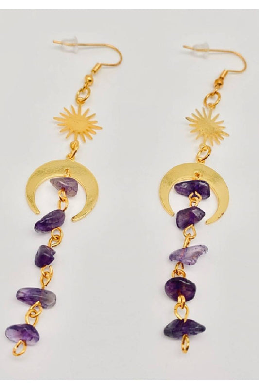 Sol Purple Asymmetric Crystal Earrings