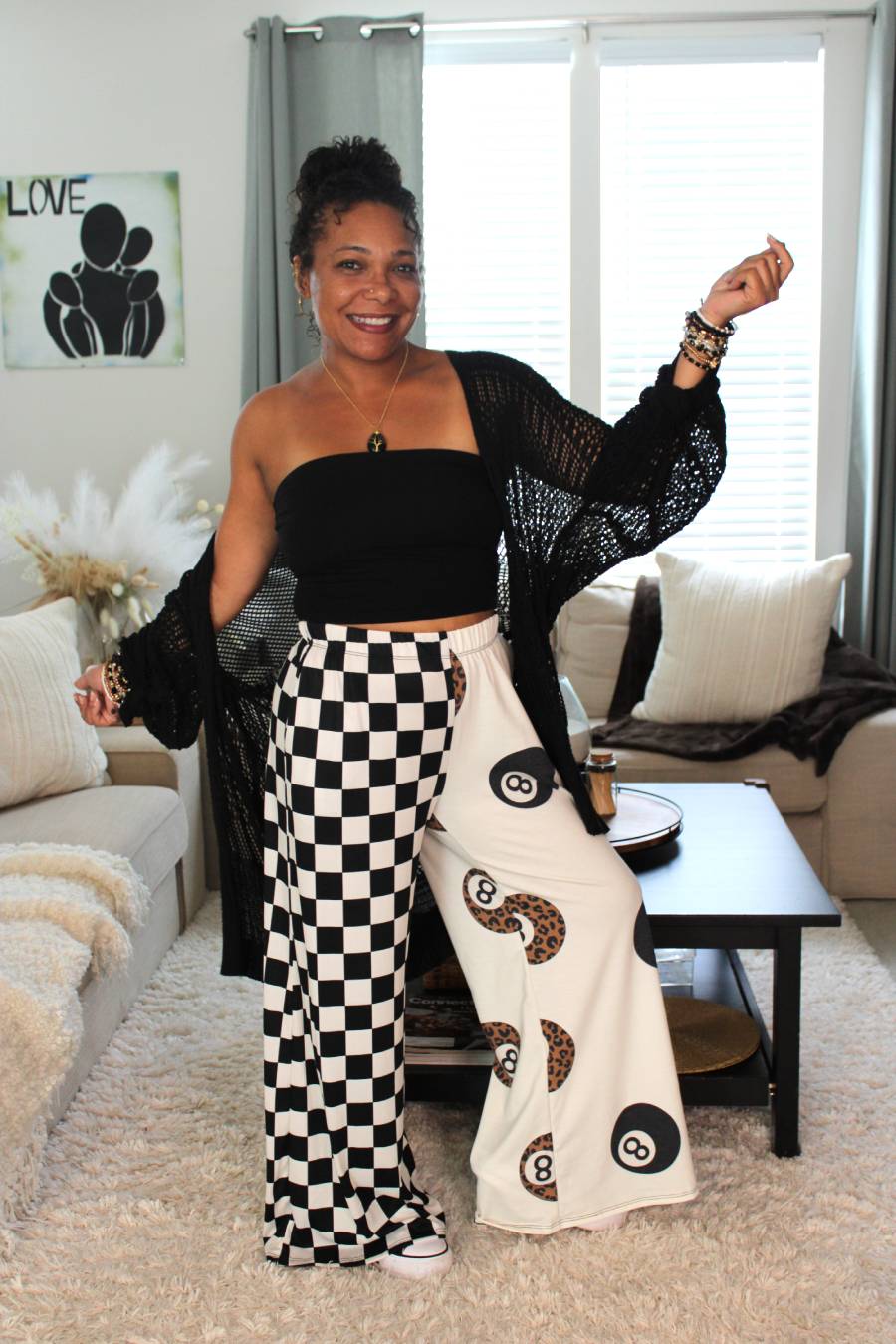 8 Ball Pants Split Decision With Cheetah Print & Checkered Design