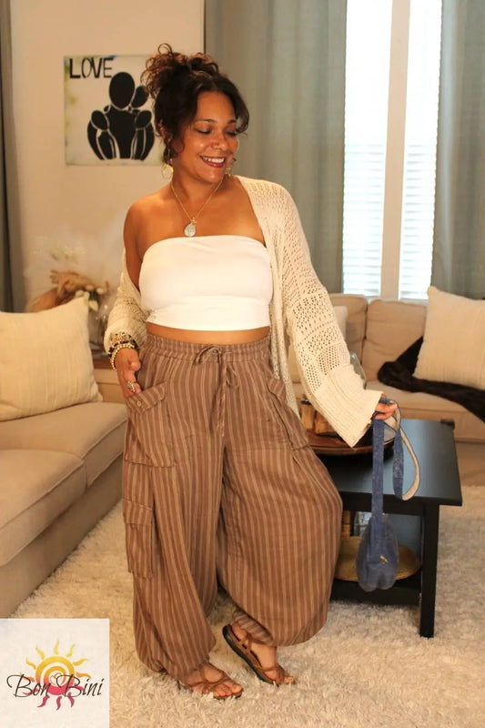 Striped Mocha Convertible Cargo Pants