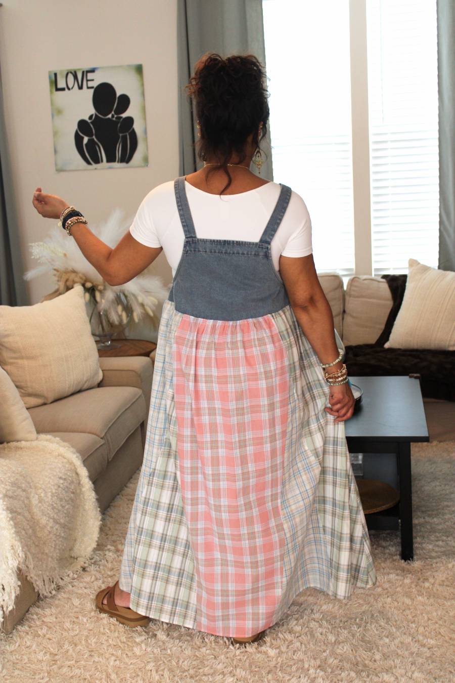 Sun, Pink, Plaid Patchwork Overall Dress