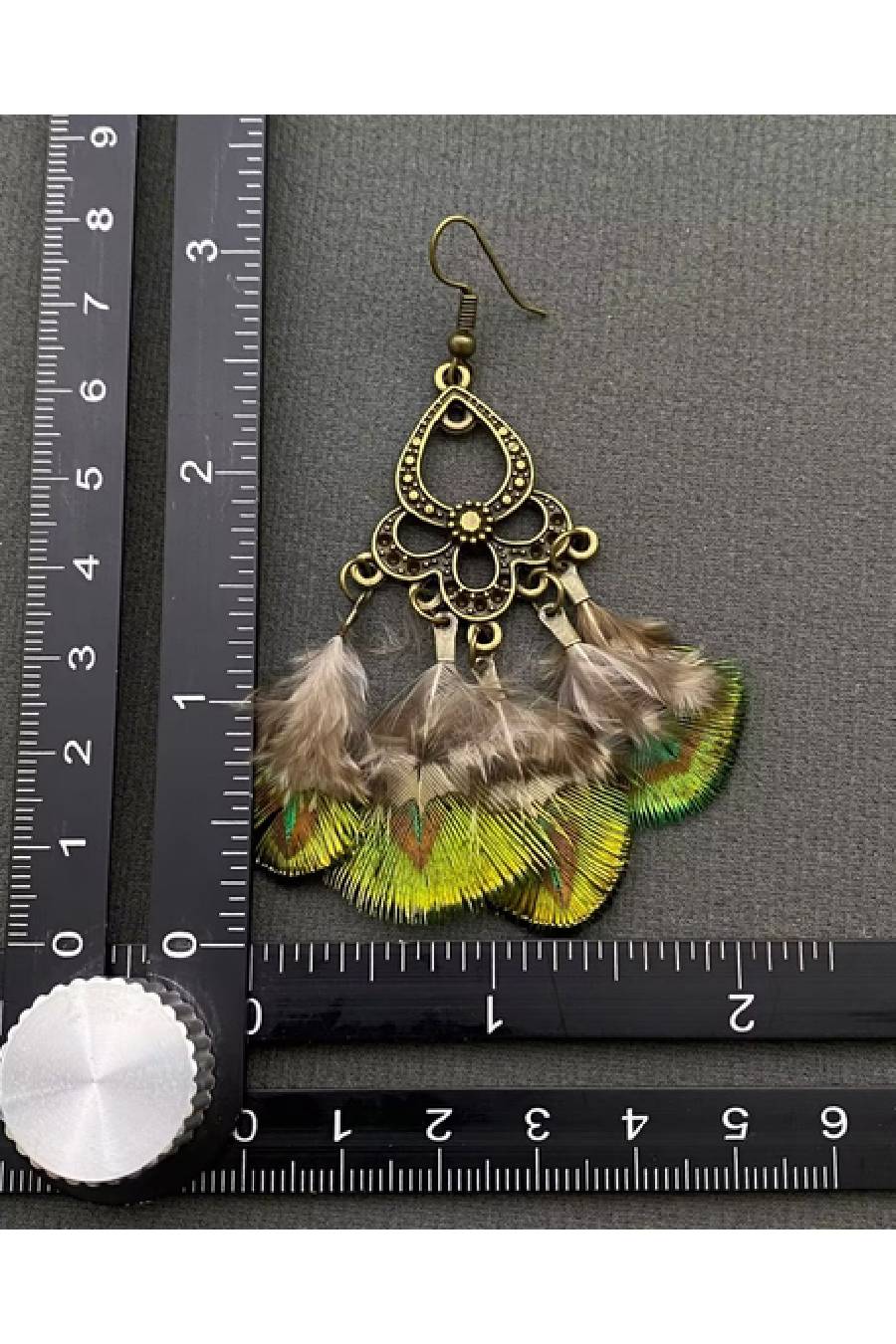 Vintage Peacock Feather Dangle Earrings
