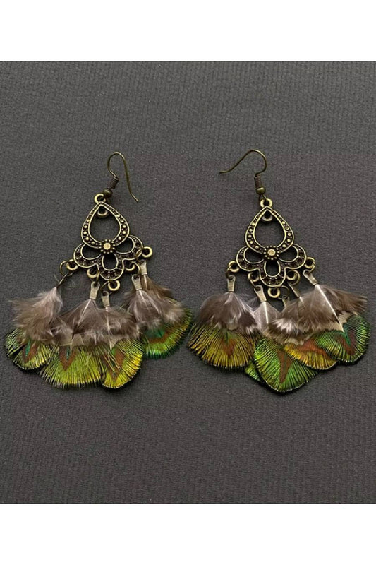 Vintage Peacock Feather Dangle Earrings