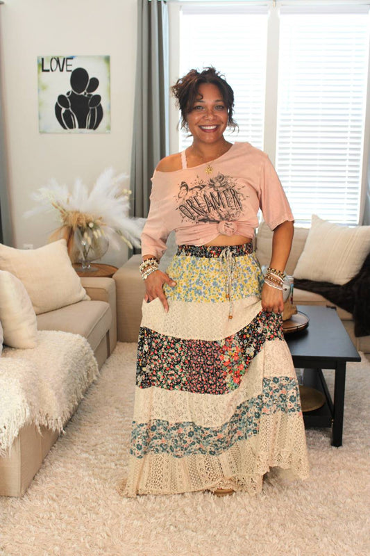 YT Flowers & Lace Maxi Skirt