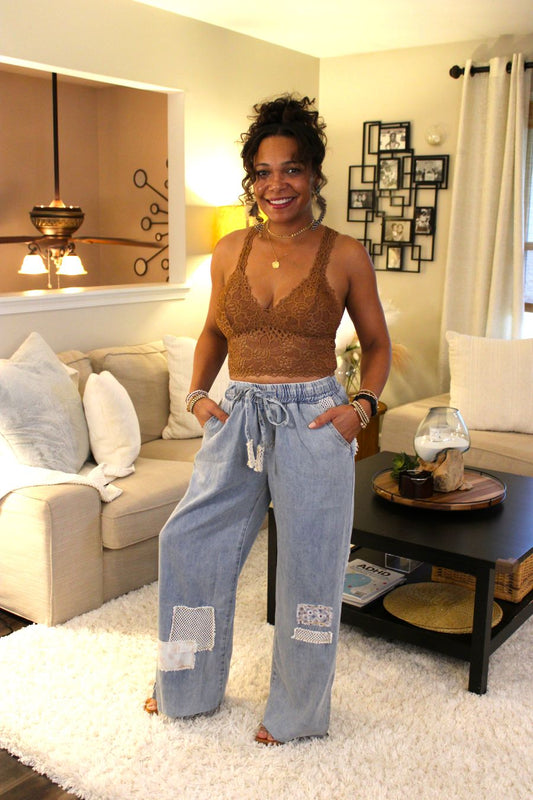 POL Crochet Patches Denim Pants