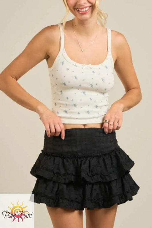 Cute Floral Ribbed Tank Top