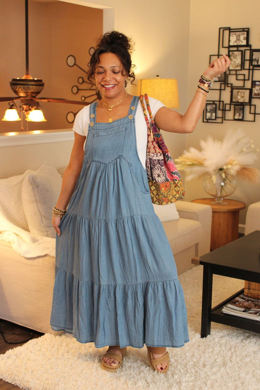 Ellen Washed Chambray Overall Dress