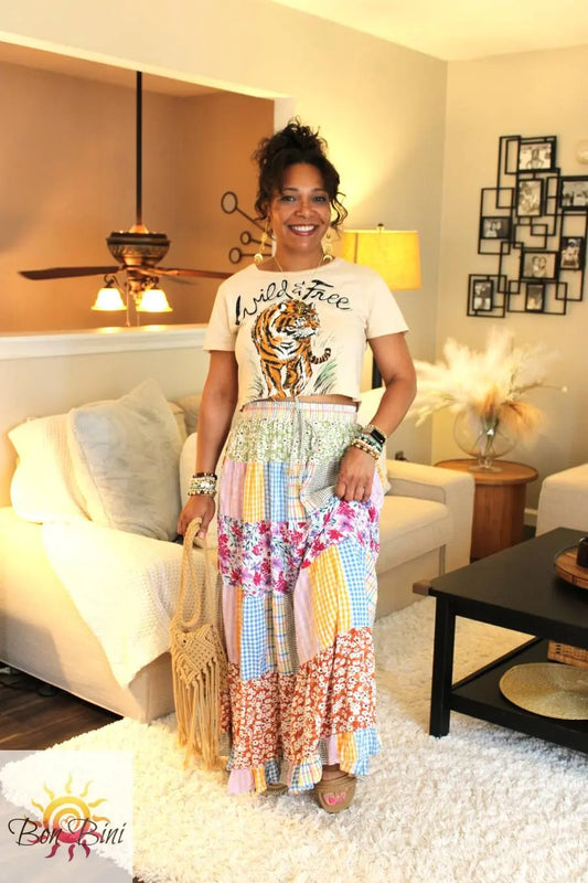 Floral & Sun Crinkled Maxi Skirt