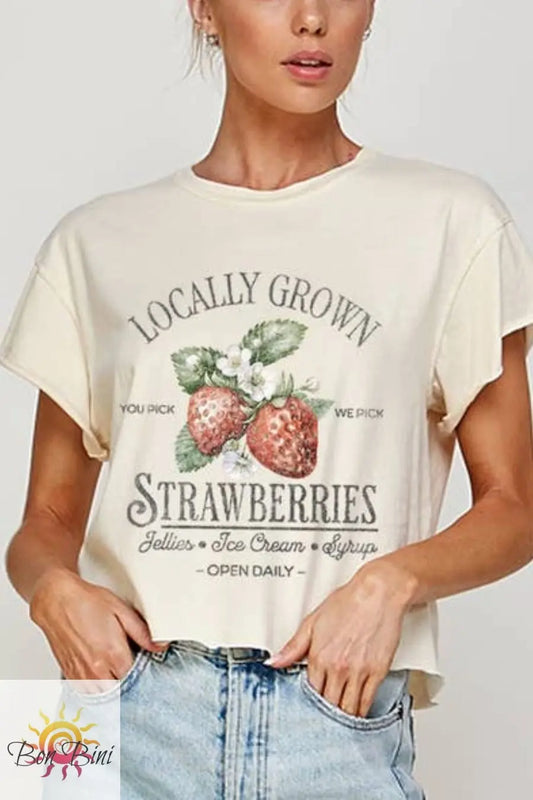 Locally Grown Strawberries Vintage Style Long Crop Top