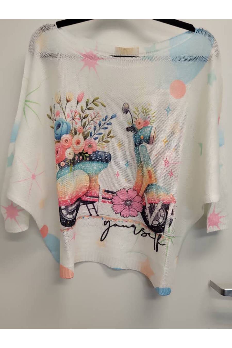 Love Yourself Flower Power Scooter Printed Knit Sweater