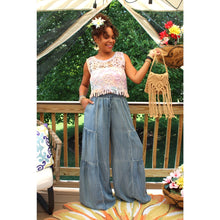 Load image into Gallery viewer, Tencel Ruffled Side Denim Wide Pants