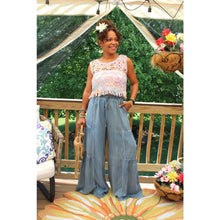 Load image into Gallery viewer, Tencel Ruffled Side Denim Wide Pants