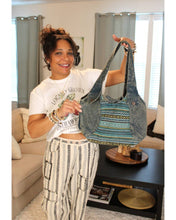 Load image into Gallery viewer, Ocean Teal Stripes Hobo Bag