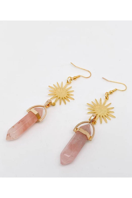 Sol Pink Quartz Crystal Earrings