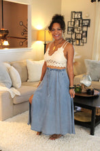 Load image into Gallery viewer, Tencel Denim Side Slit Midi Skirt