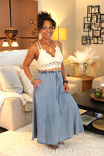 Load image into Gallery viewer, Tencel Denim Side Slit Midi Skirt