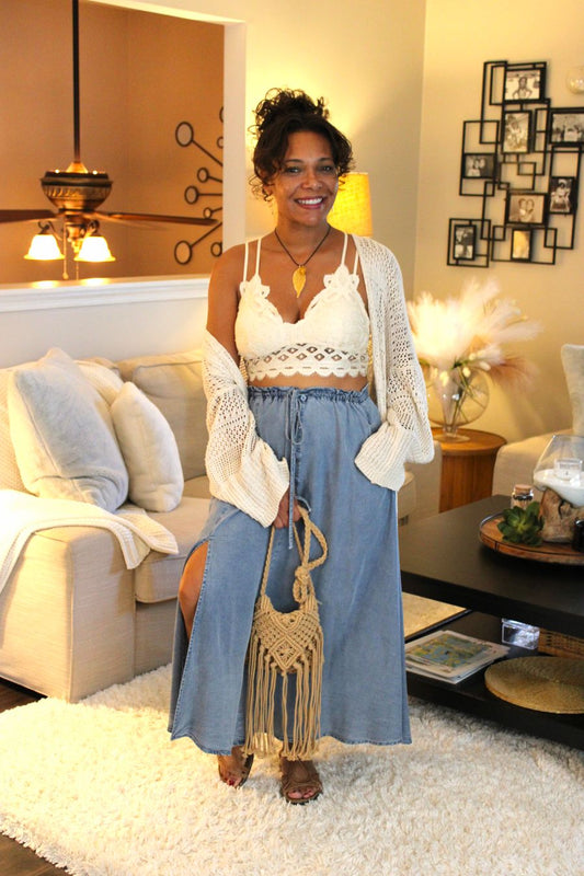 Tencel Denim Side Slit Midi Skirt