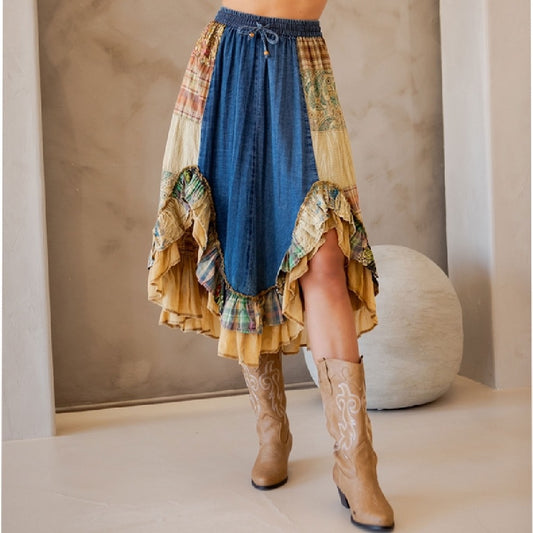 YT Western Boho Midi Skirt